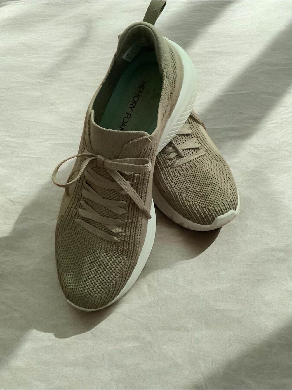 Sketchers Slip-On Knit Walking Sneakers in Taupe - Memory Foam